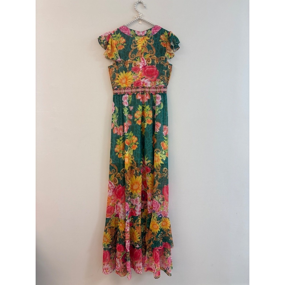 Floral V-Neck Maxi Dress in Teal and Pink - Women - Picture 5 of 7